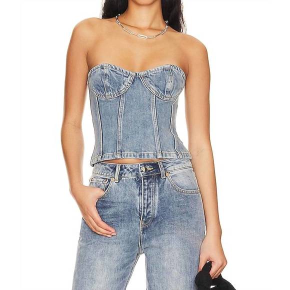 NEW RONNY KOBO sasha top in light wash denim